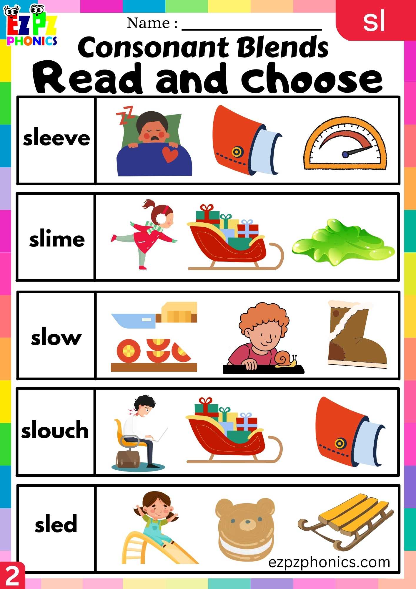 Group2 SL Words Read And Choose Phonics Consonant Blends Worksheet